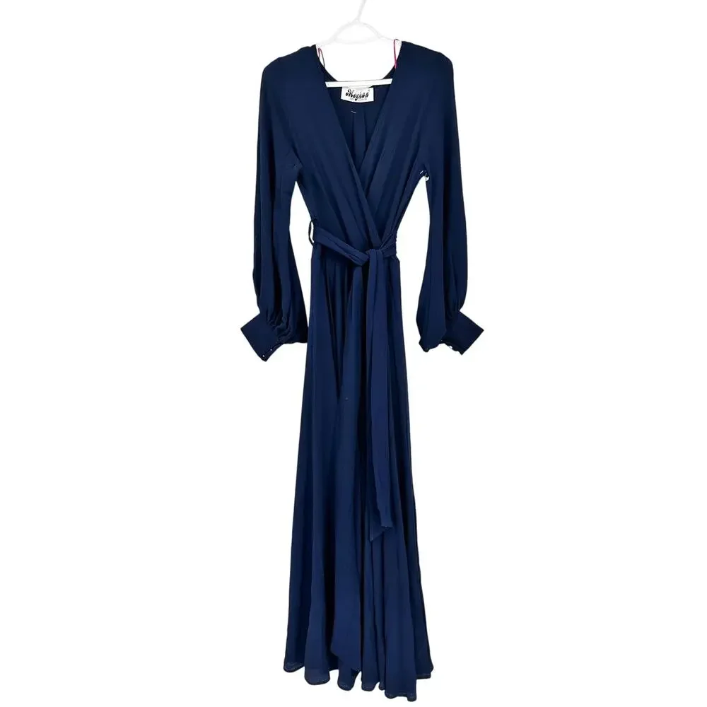 Meghan Los Angeles Lilypad Navy Blue Long Sleeve Maxi Dress Size Small‎